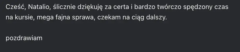 Opinia (wiadomość) — Kursantka