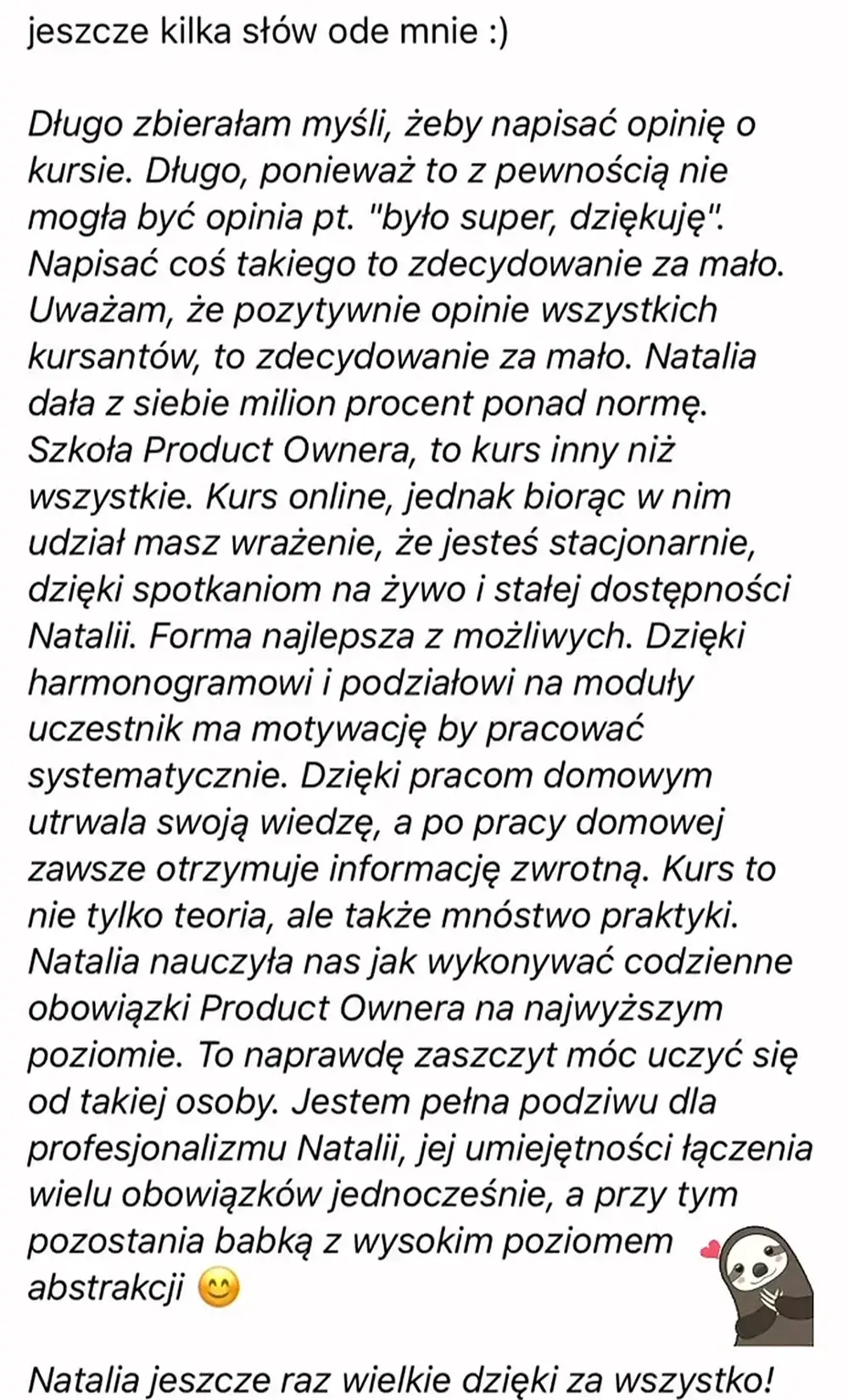 Opinia (wiadomość) — Kursantka