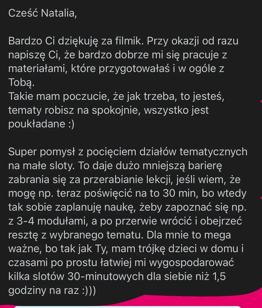 Opinia (wiadomość) — Kursantka