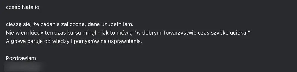 Opinia (wiadomość) — Kursantka