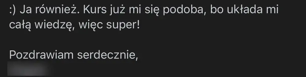 Opinia (wiadomość) — Kursantka
