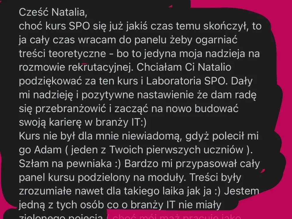 Opinia (wiadomość) — Kursantka