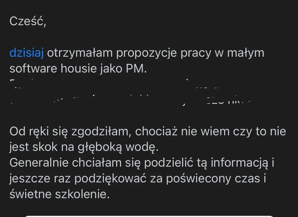 Opinia (wiadomość) — Kursantka